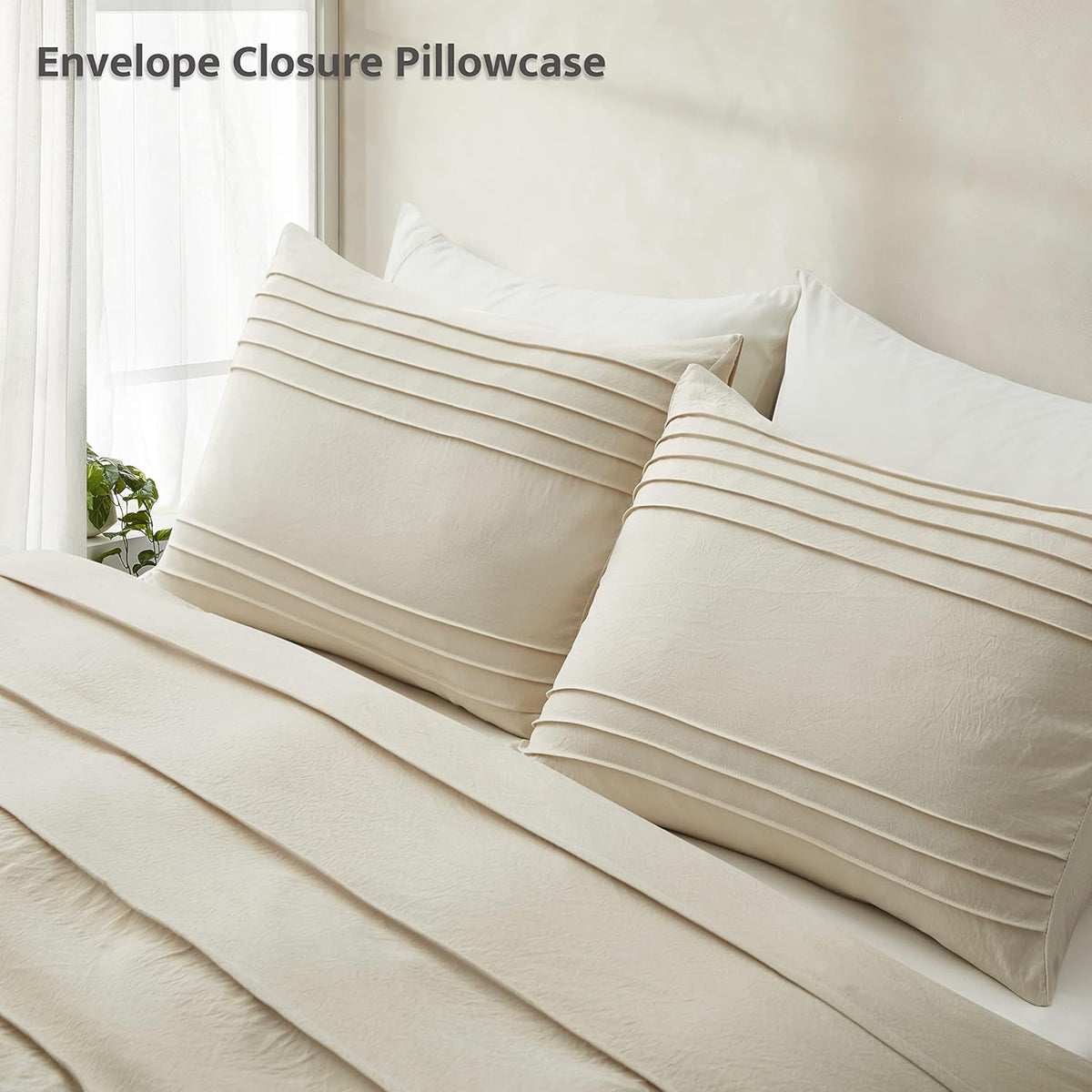 Oli Anderson 3PCS Pleated Duvet Cover Set, Beige, King
