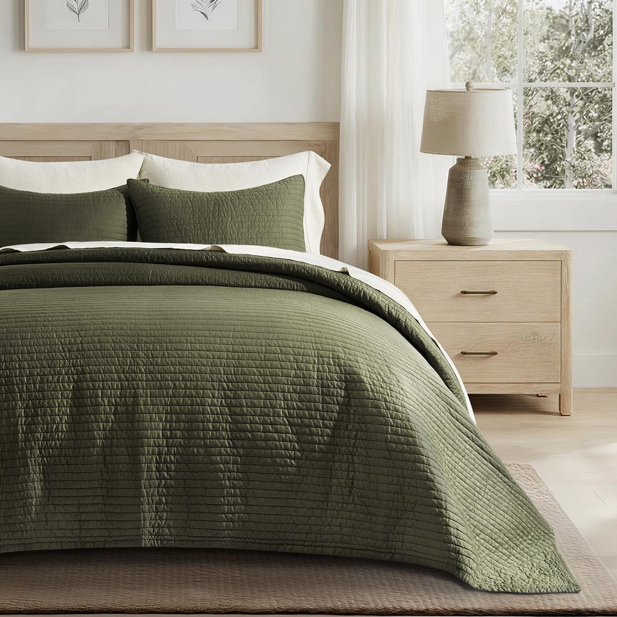 EVERGRACEHOME Cotton Sateen Quilt Set, King Size, Mocha Brown