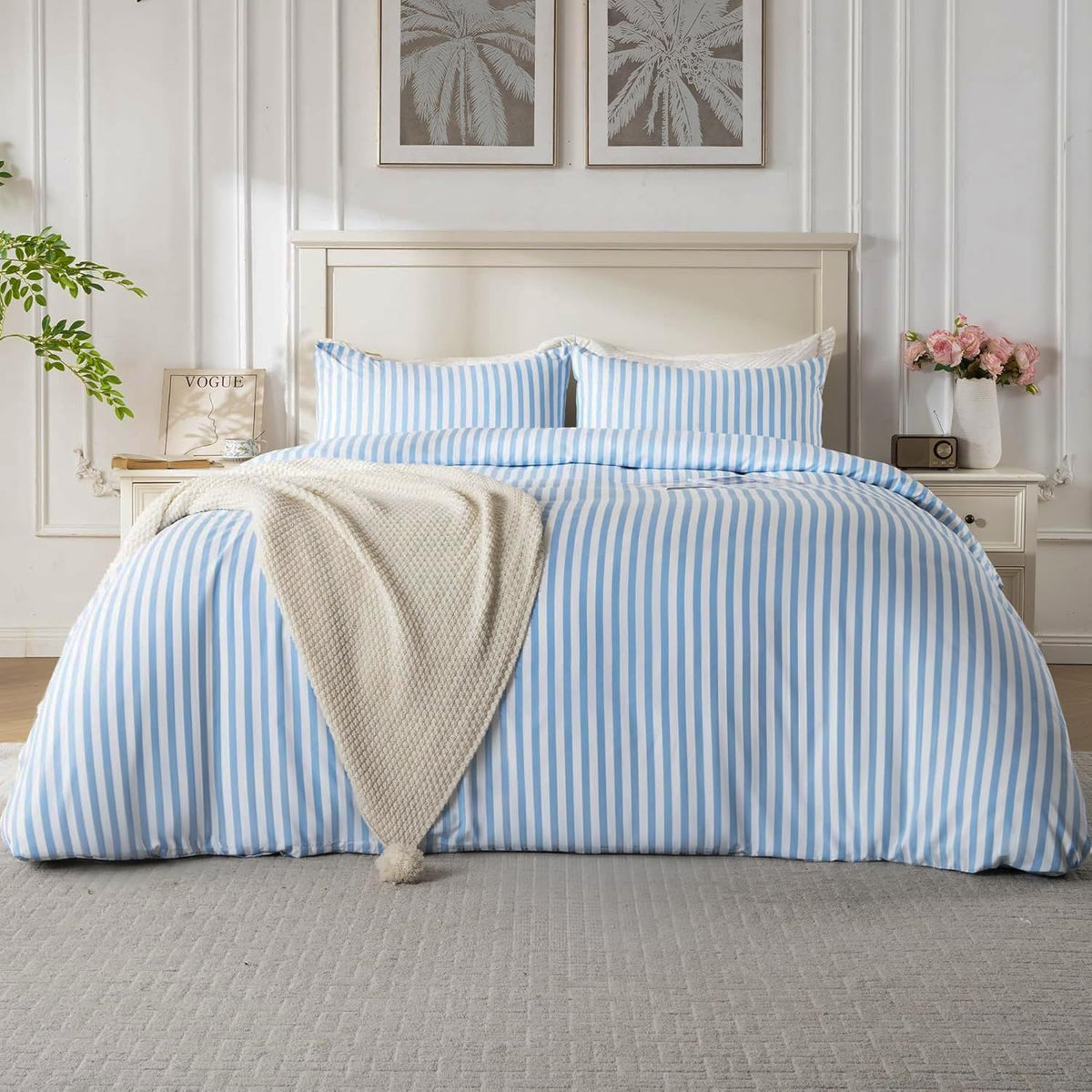 ROSE&RISY Duvet Cover Set Twin Size, Blue Striped Comforter Cover with Button Closure, Breathable and Cooling, Includes 1 Duvet Cover, 1 Pillowcase, No Comforter, (Blue Stripe, Twin)