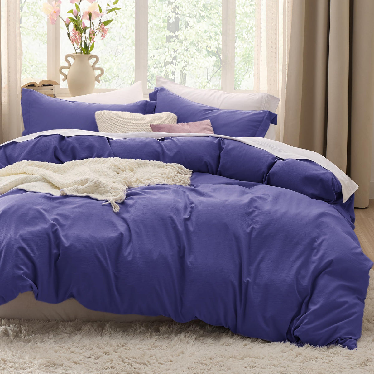 Bedsure Prewashed Duvet Cover Full, Cotton-Like Soft Bedding Set, White