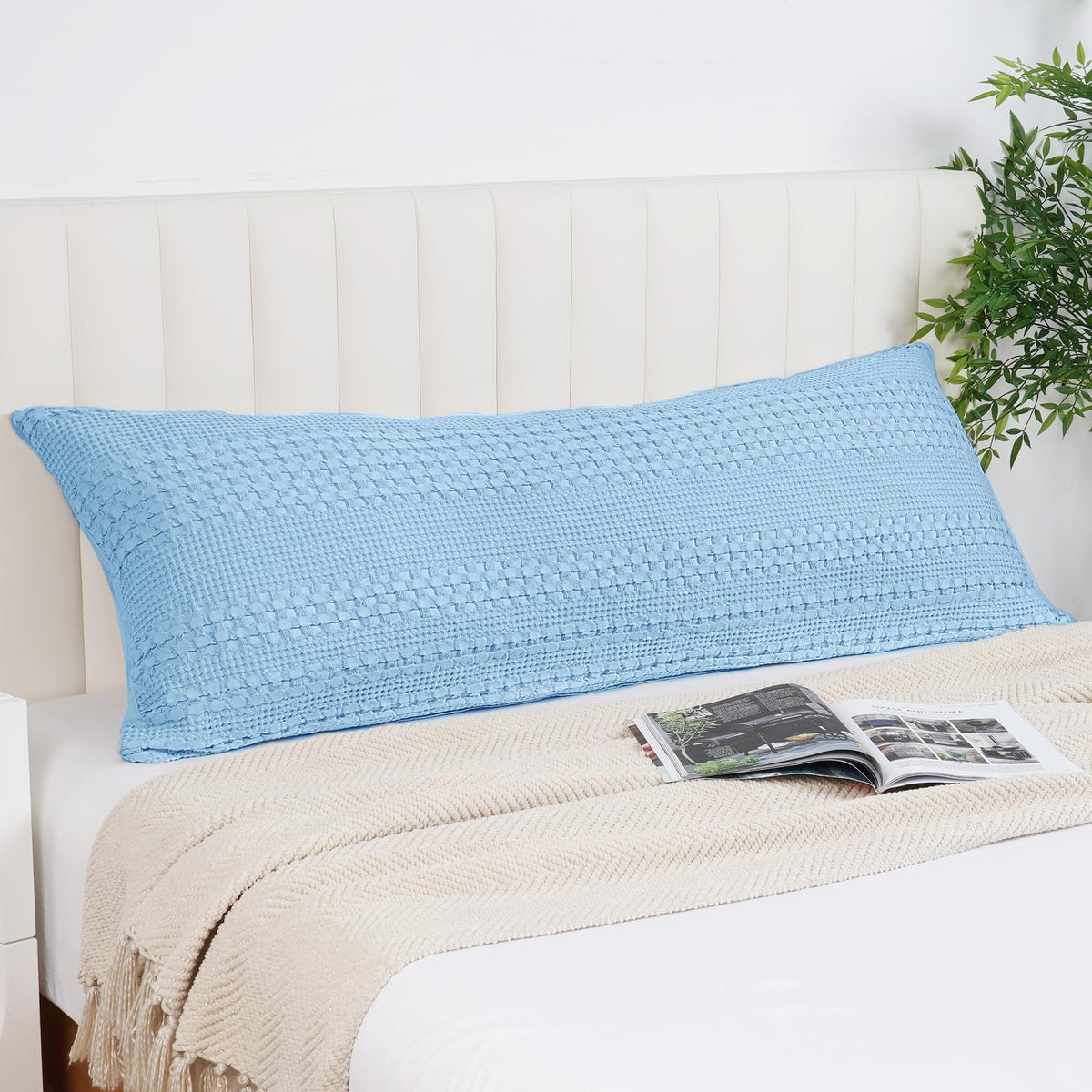 PHF Cotton Waffle Body Pillowcase 20" x 54", Oatmeal, No Insert