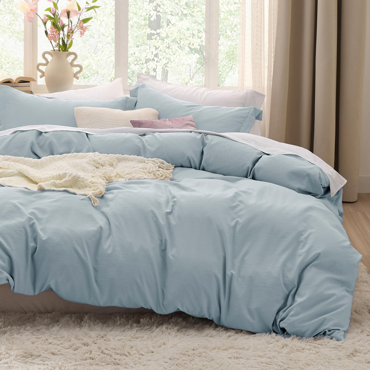 Bedsure Prewashed Duvet Cover Full, Cotton-Like Soft Bedding Set, White