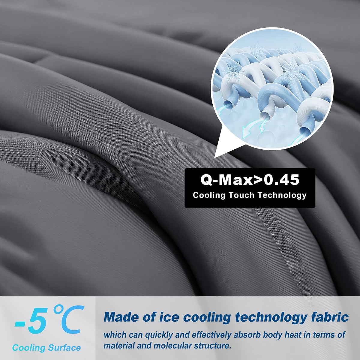 Cooling Comforter Queen Size, Double-Sided Cold Tech Fabric Quilted Bed Comforters Cooling Blanket for Hot Sleepers, Breathable Lightweight Summer Bedding, All-Season Ice Blanket, Dark Gray