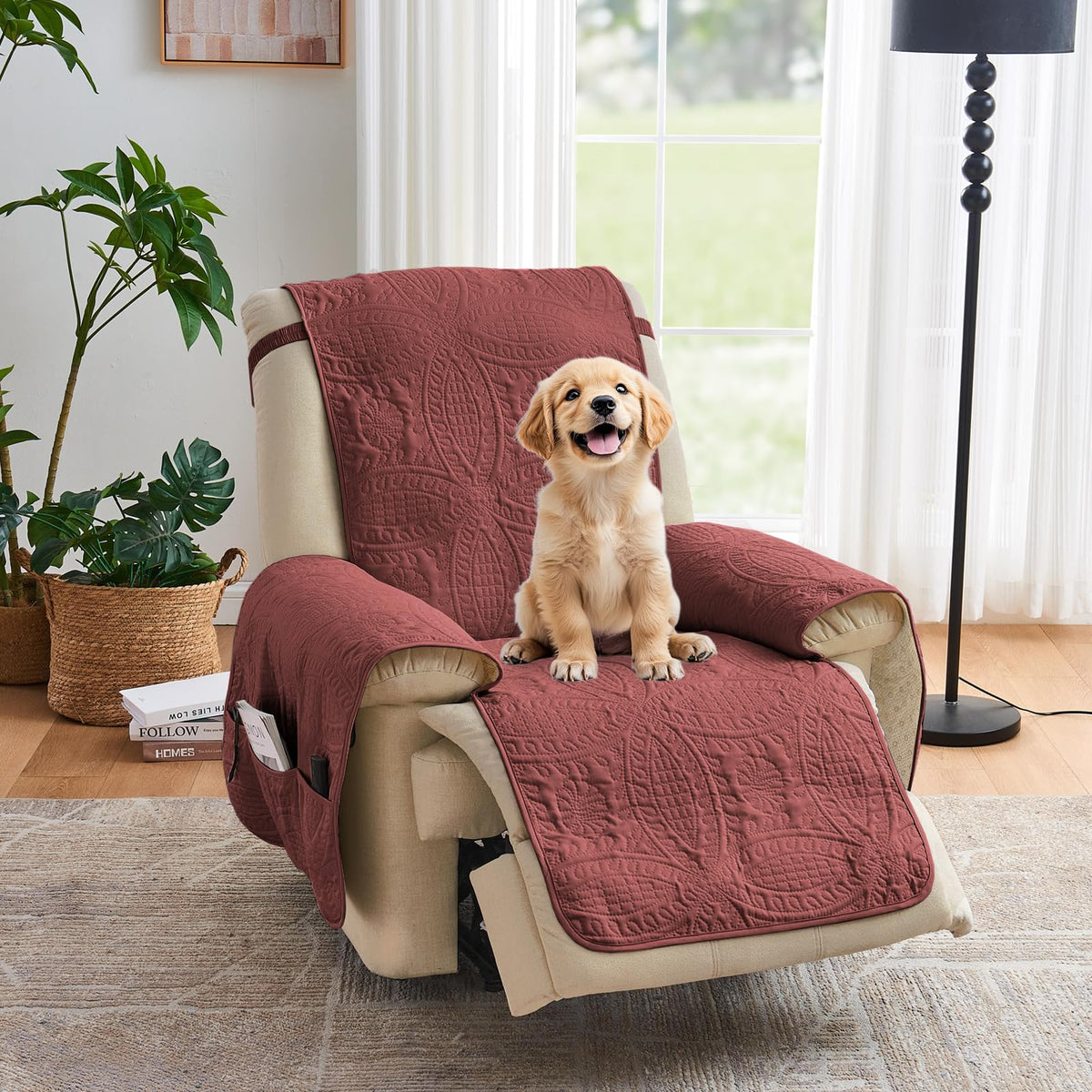 Soft Quilted Couch Cover with Pockets for Extra-Large Sofa, Anti-Slip Sofa Covers Washable for 3 Cushion Pet Friendly Medallion Oversized Sofa Cover Water-Repellent (X-Large Sofa 78", Ivory White)