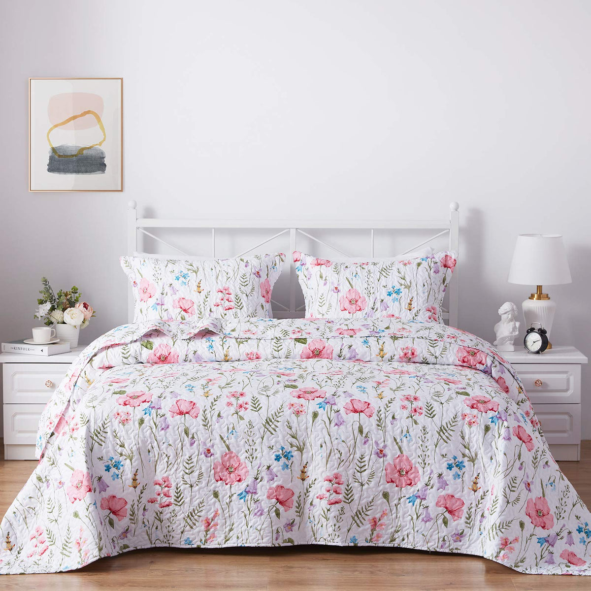 SunStyle Home Floral Queen Quilt Bedding Set, Lightweight Bedspreads,Boho