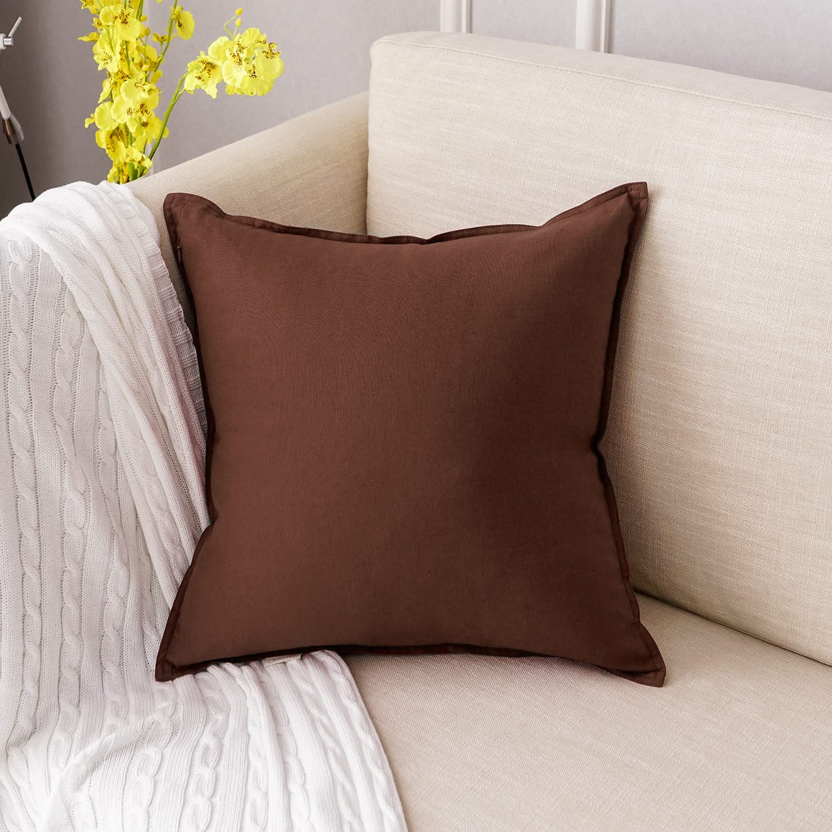 Jeanerlor Cotton Linen Square Decorative Throw Pillow Case Cushion Cover with Twin Needles Stitch on Edge,for Wedding Party Gift Car 12"x20"(30 x 50cm), Olive Green