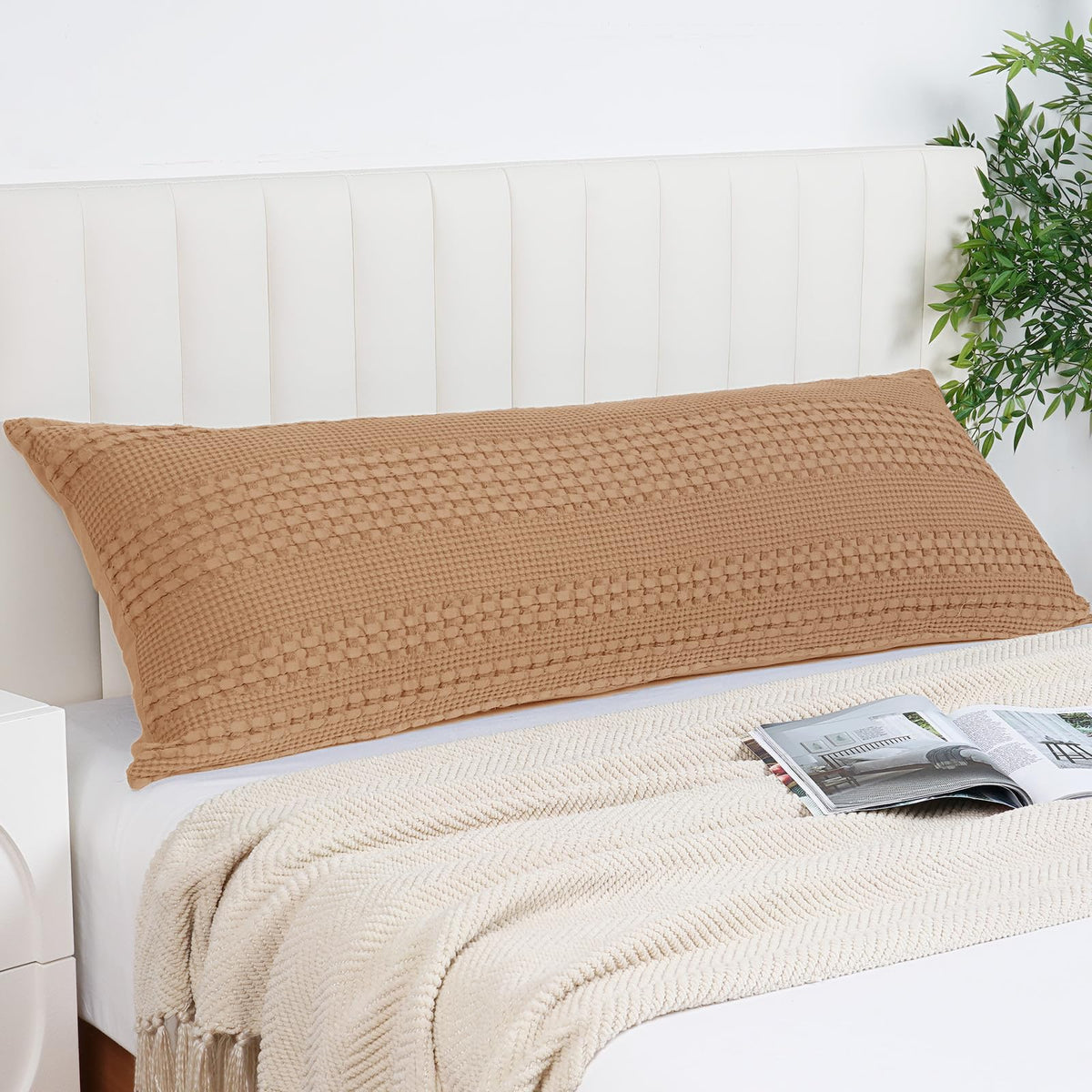PHF Cotton Waffle Body Pillowcase 20" x 54", Oatmeal, No Insert