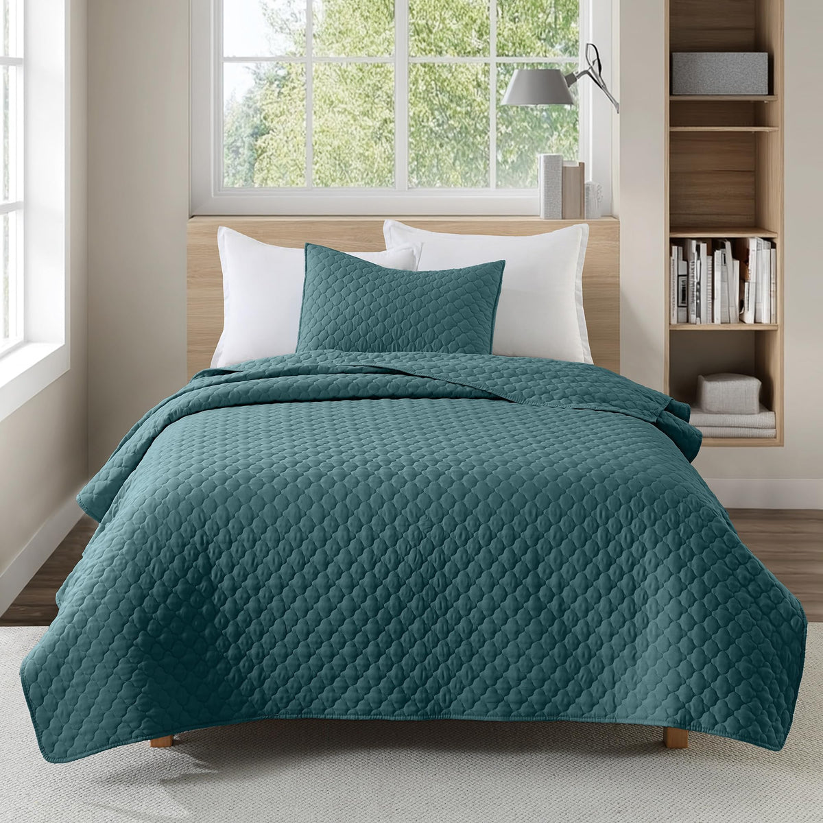 HORIMOTE HOME Quilt Twin Size Dusty Blue, Lightweight Quilt for Summer Ultra-Soft Microfiber Modern Style Quilted Clouds Pattern Bedspread Quit Set 2 Pieces (1 Quilt and 1 Pillow Sham)
