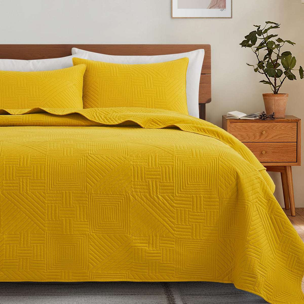 Lavsiry White Quilt Full/Queen Size, 3 Pieces Bedspread Set