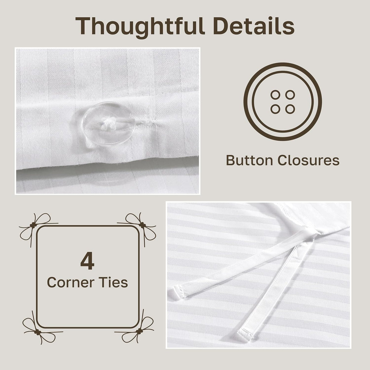 California Design Den Luxury Duvet Cover Set King, Striped White