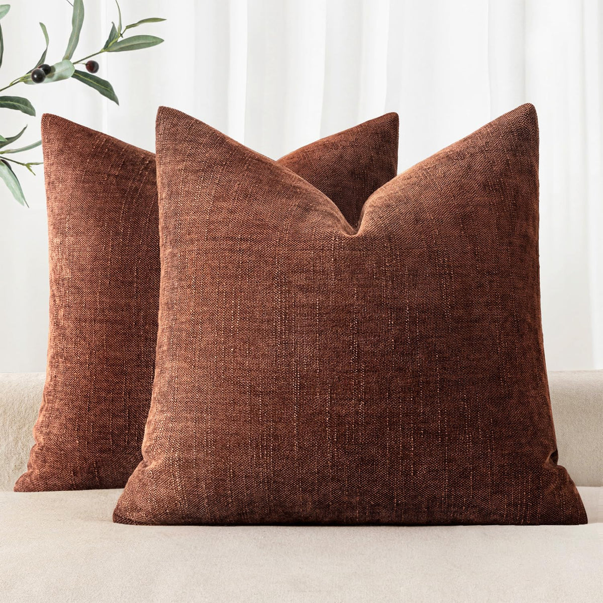 MIULEE 26x26 Inch Euro Textured Chenille Pillow Covers Chocolate Brown