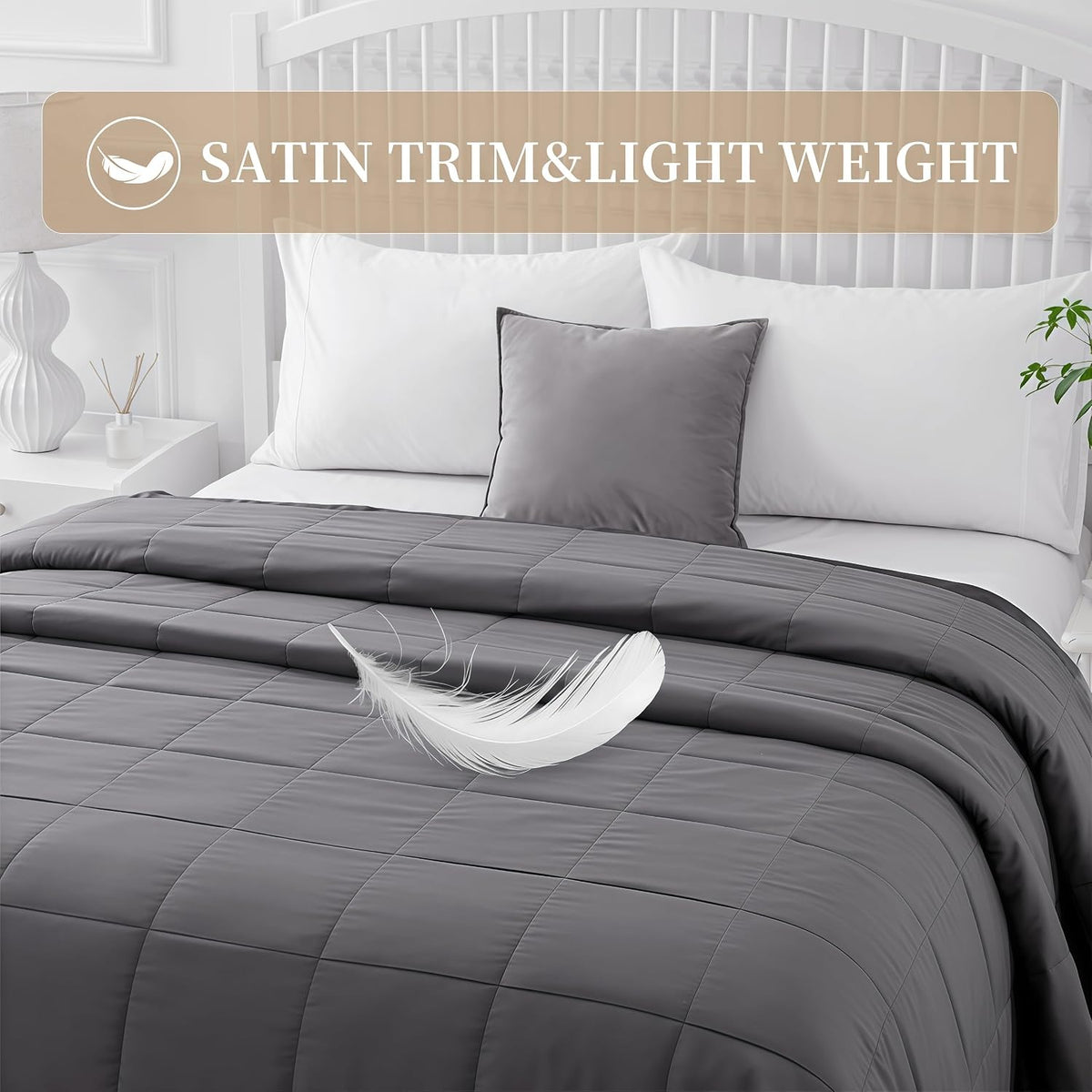 COMFLIVE King Down Alternative Blanket - Lightweight Satin Trim, Charcoal