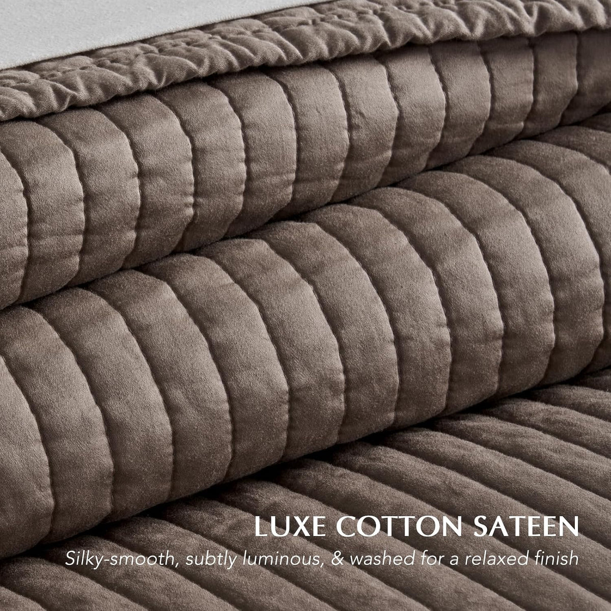EVERGRACEHOME Cotton Sateen Quilt Set, King Size, Mocha Brown