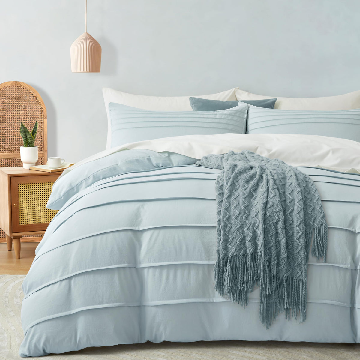 Oli Anderson 3PCS Pleated Duvet Cover Set, Beige, King