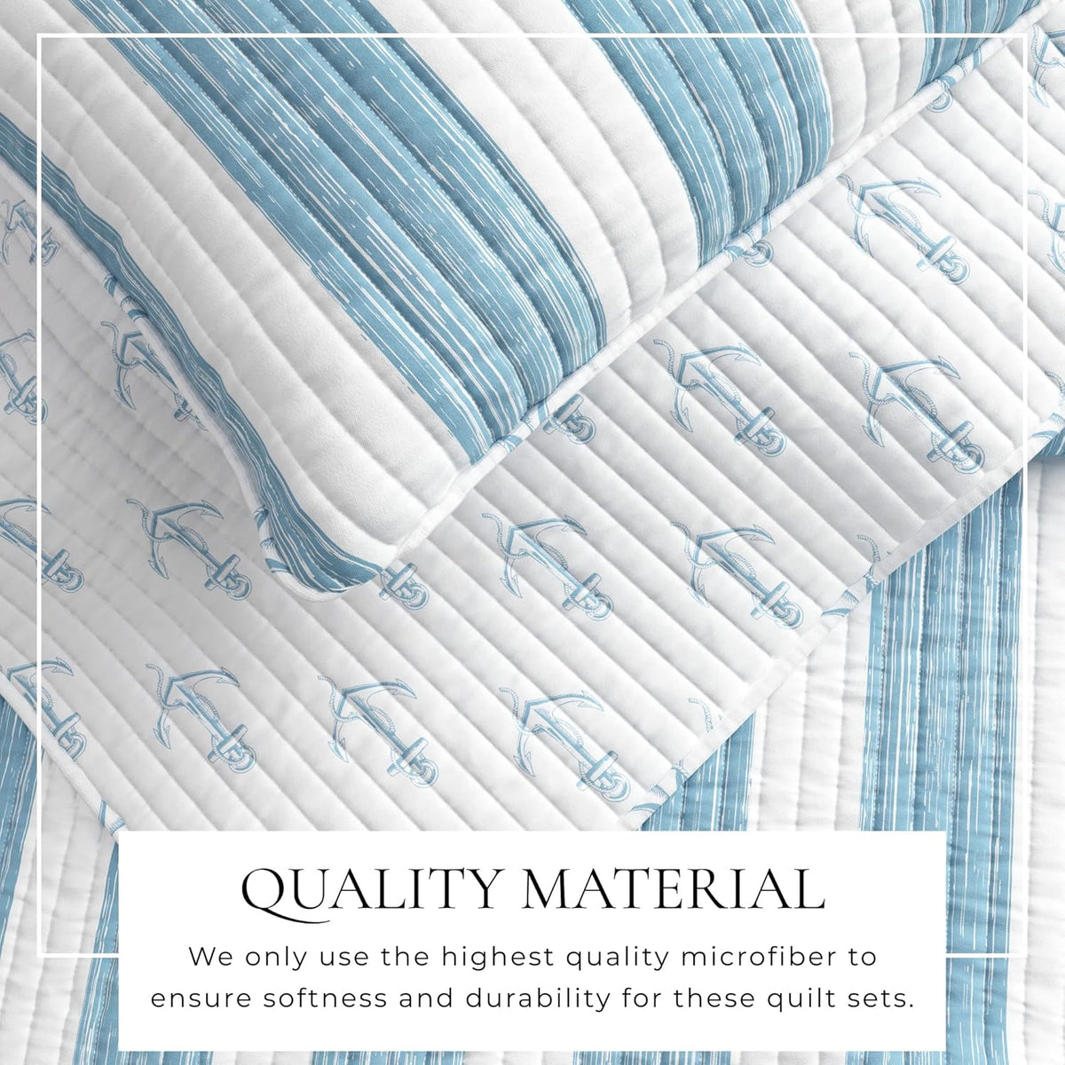 Great Bay Home Full/Queen Coastal Quilt Bedding Set, Summer Coastal Quilt with Shams, Beach 3-Piece Reversible All Season Bedspread Quilt Set. Lightweight Nautical Quilted Coverlet. Blue.