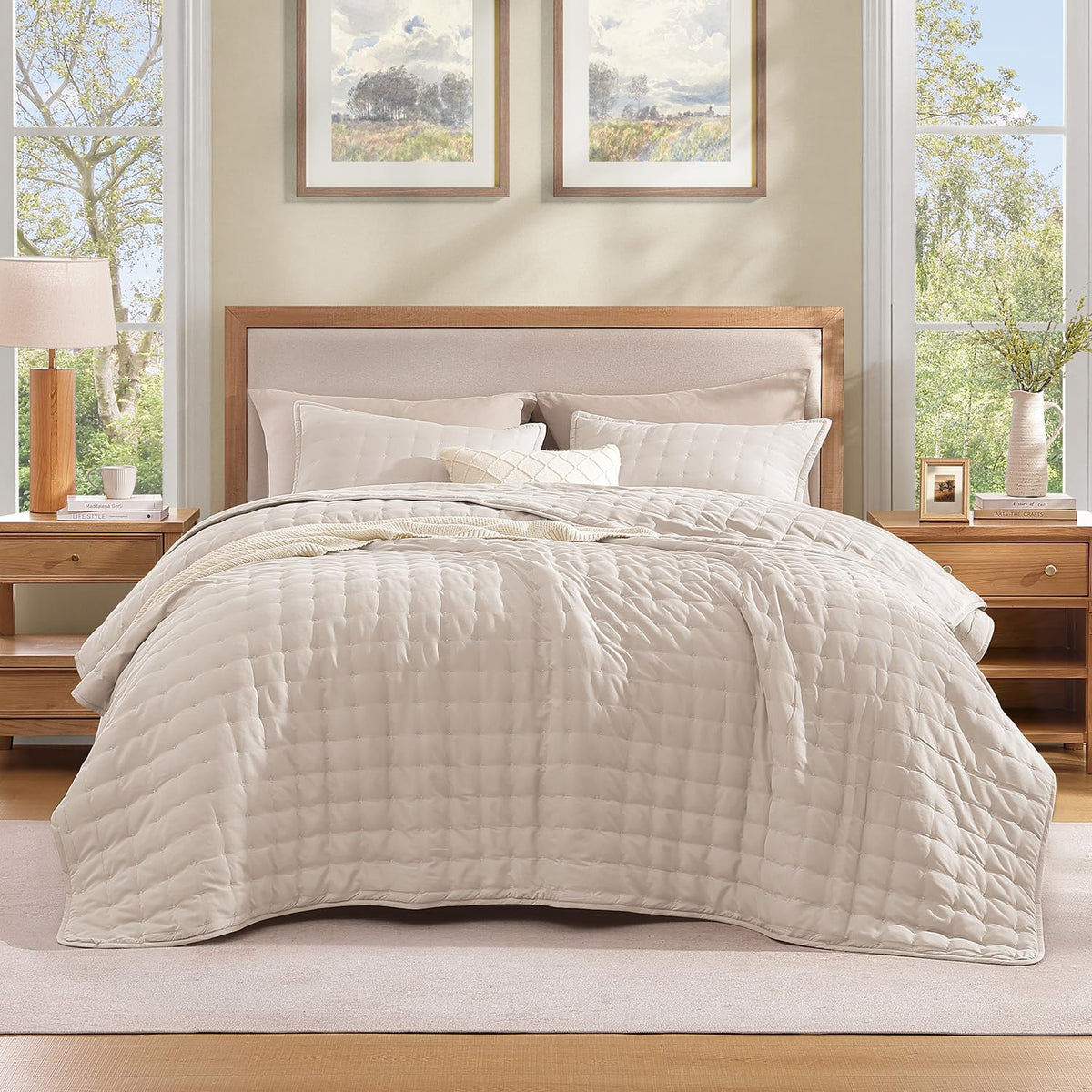 Litanika King Quilt Bedding Set, 3 Pieces Teal Blue Bedspreads Set