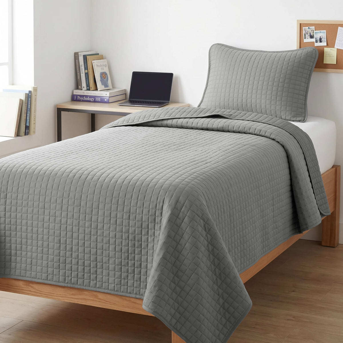 Queen Quilt Bedding Set with 2 Matching Quilted Pillow Shams, Natural Beige