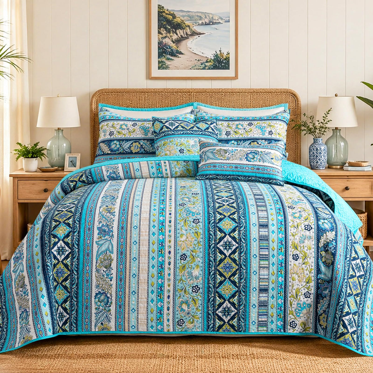 VAPUTAR 100% Cotton Face Quilt King Size Bedding Set - Boho King Quilts