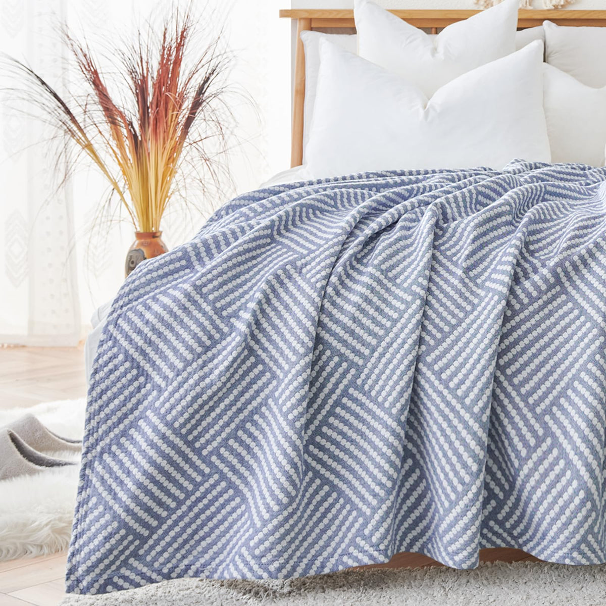 jinchan 100% Cotton Muslin Blanket Twin Boho Throw Blanket 50x60 Gray