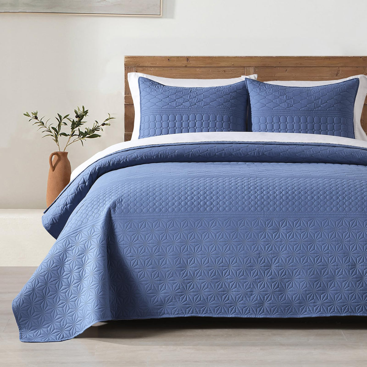 HORIMOTE HOME Quilt Twin Size Dusty Blue, Lightweight Quilt for Summer Ultra-Soft Microfiber Modern Style Quilted Clouds Pattern Bedspread Quit Set 2 Pieces (1 Quilt and 1 Pillow Sham)