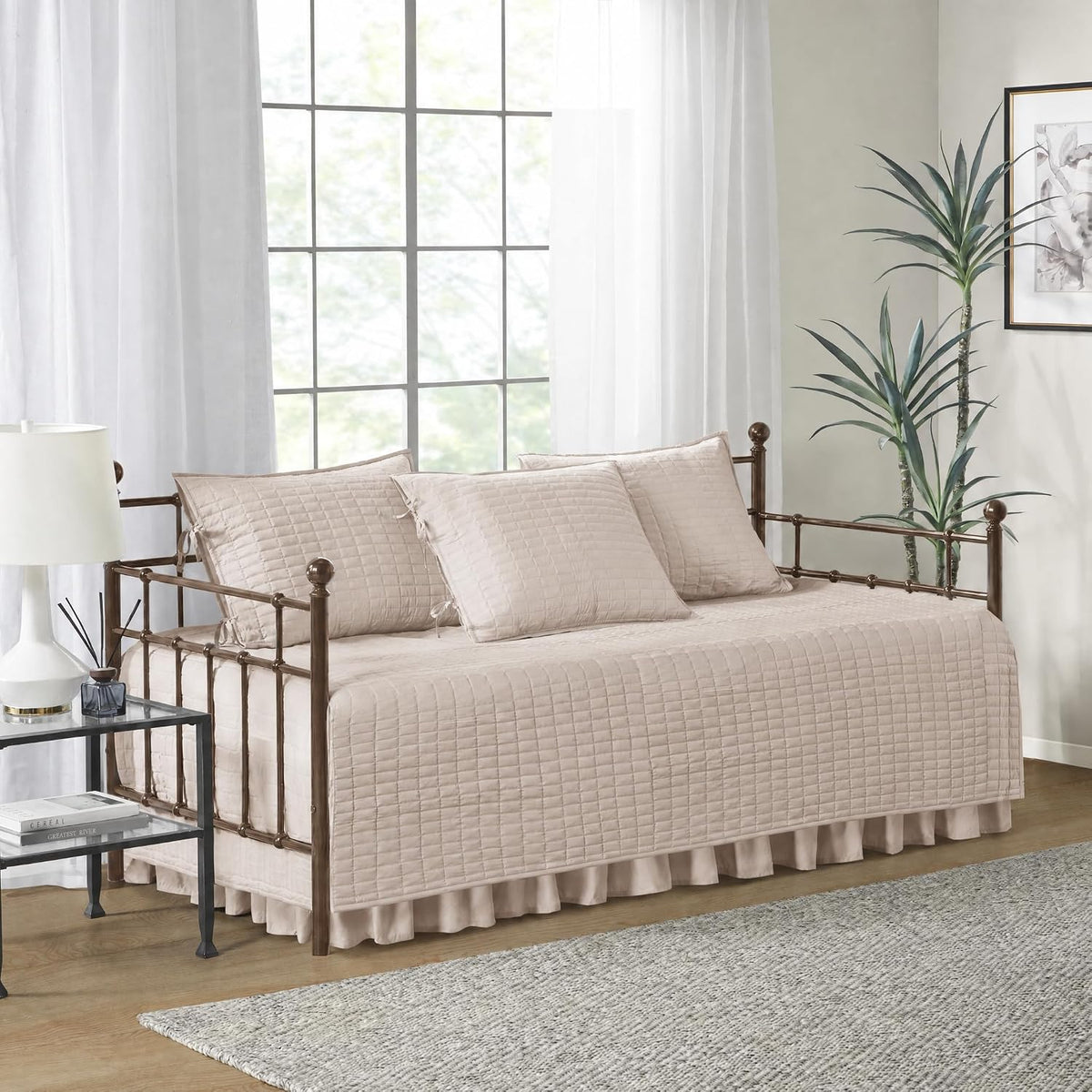 Comfort Spaces Kienna Daybed Cover Set 5 Piece with Bedskirt, 75 x 39 Blush