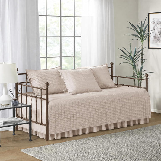Comfort Spaces Kienna Daybed Cover Set 5 Piece with Bedskirt, 75 x 39 Blush