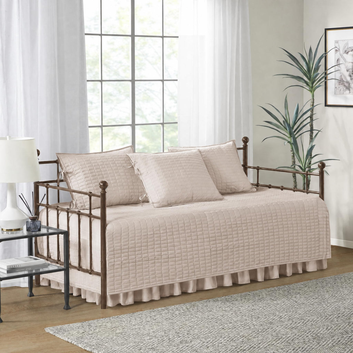 Comfort Spaces Kienna Daybed Cover Set 5 Piece with Bedskirt, 75 x 39 Blush