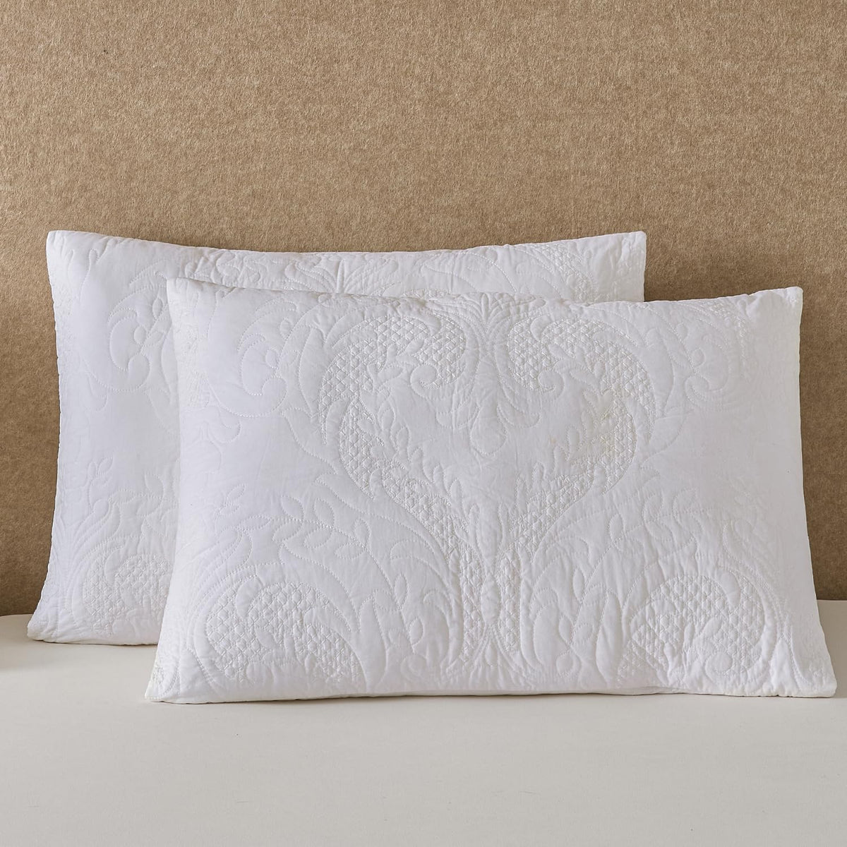 White Quilted Euro Shams Damask Set of 2 26x26 European Pillow Cover