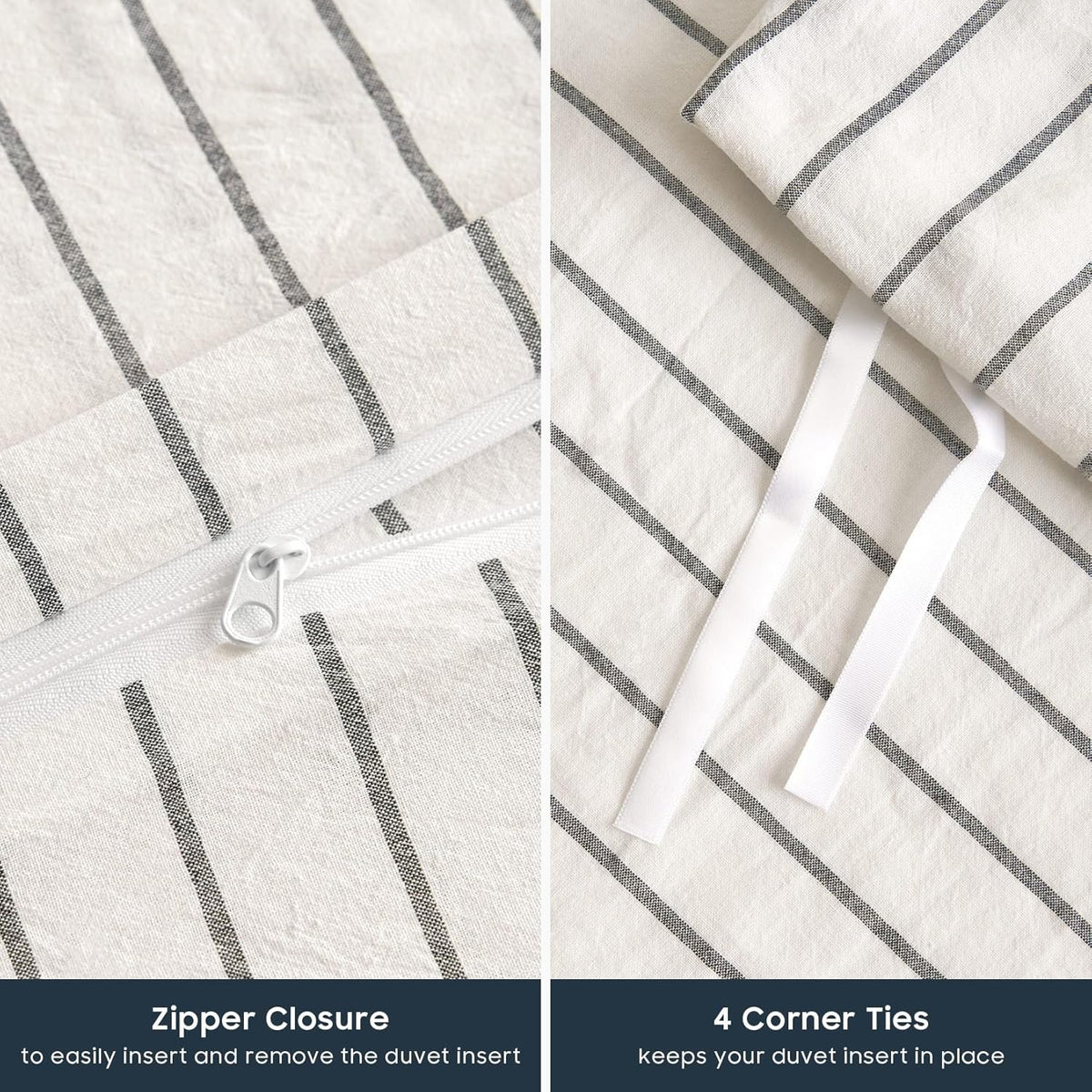 Wake In Cloud Striped Cotton Duvet Cover Set, White, Queen