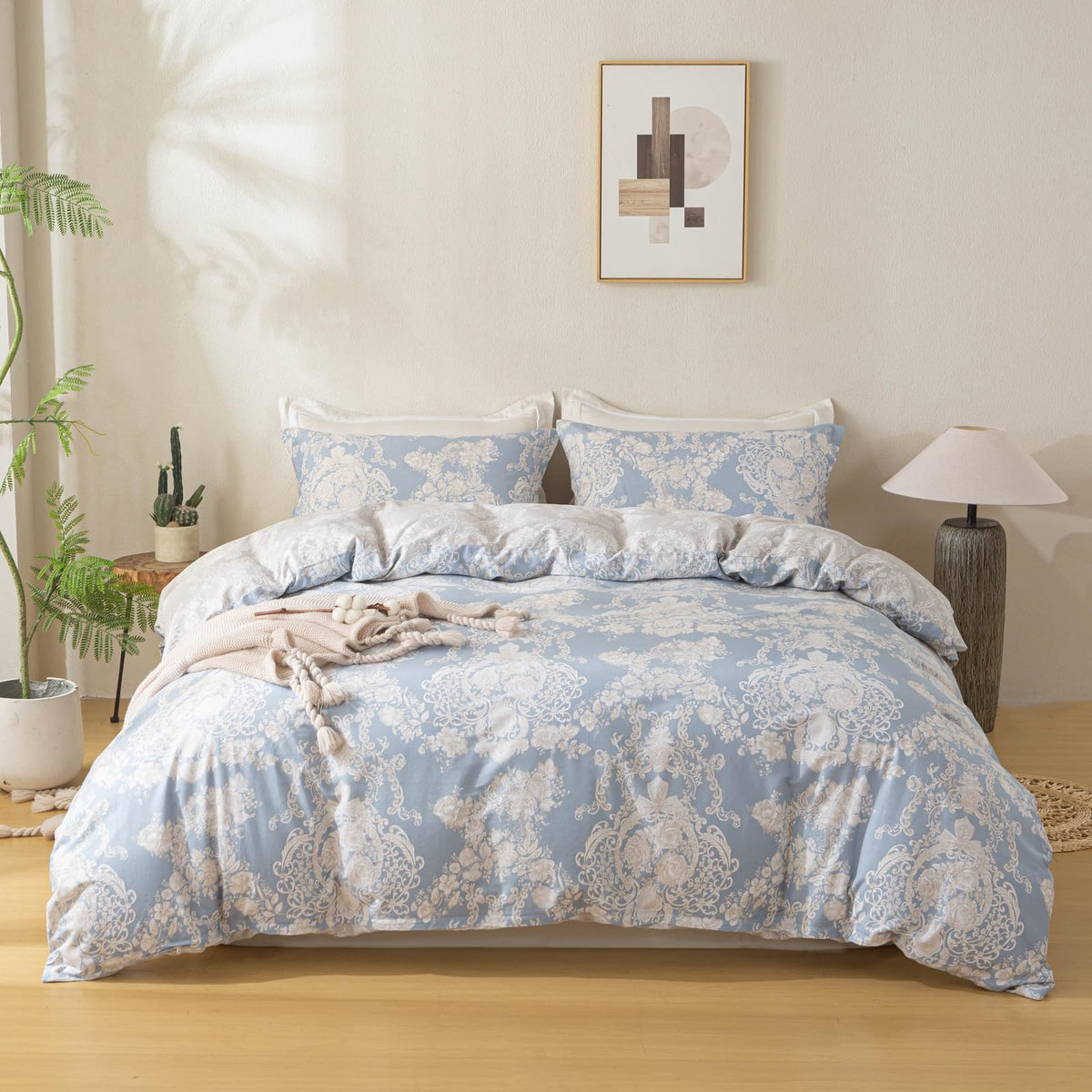 OAITE Queen Duvet Cover Set 3pcs 100% Cotton Wildflower Botanical
