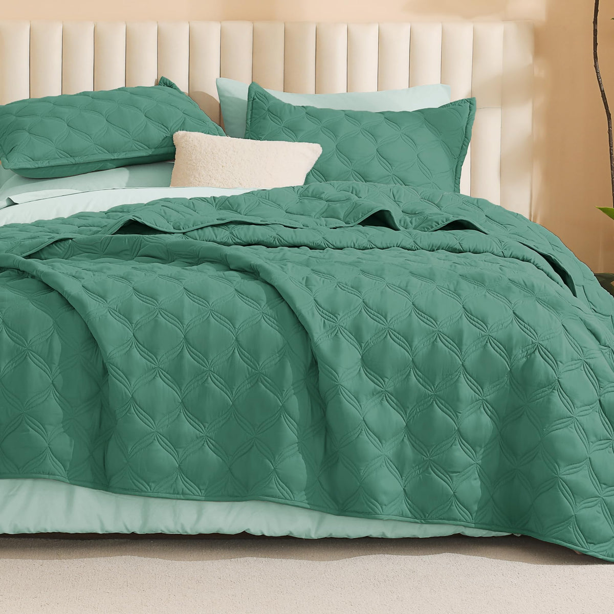 Litanika King Quilt Bedding Set, 3 Pieces Teal Blue Bedspreads Set