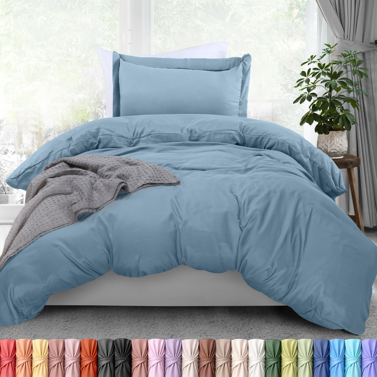 Duvet Cover Queen, 3 Piece Cotton Like Polyester with Zipper Closure, Grey