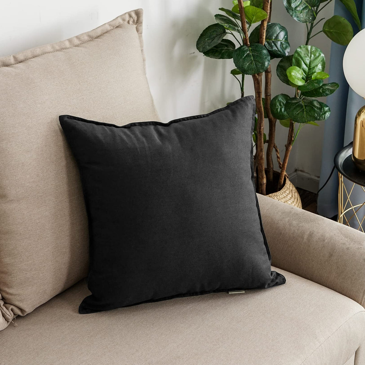 Jeanerlor Cotton Linen Square Decorative Throw Pillow Case Cushion Cover with Twin Needles Stitch on Edge,for Wedding Party Gift Car 12"x20"(30 x 50cm), Olive Green