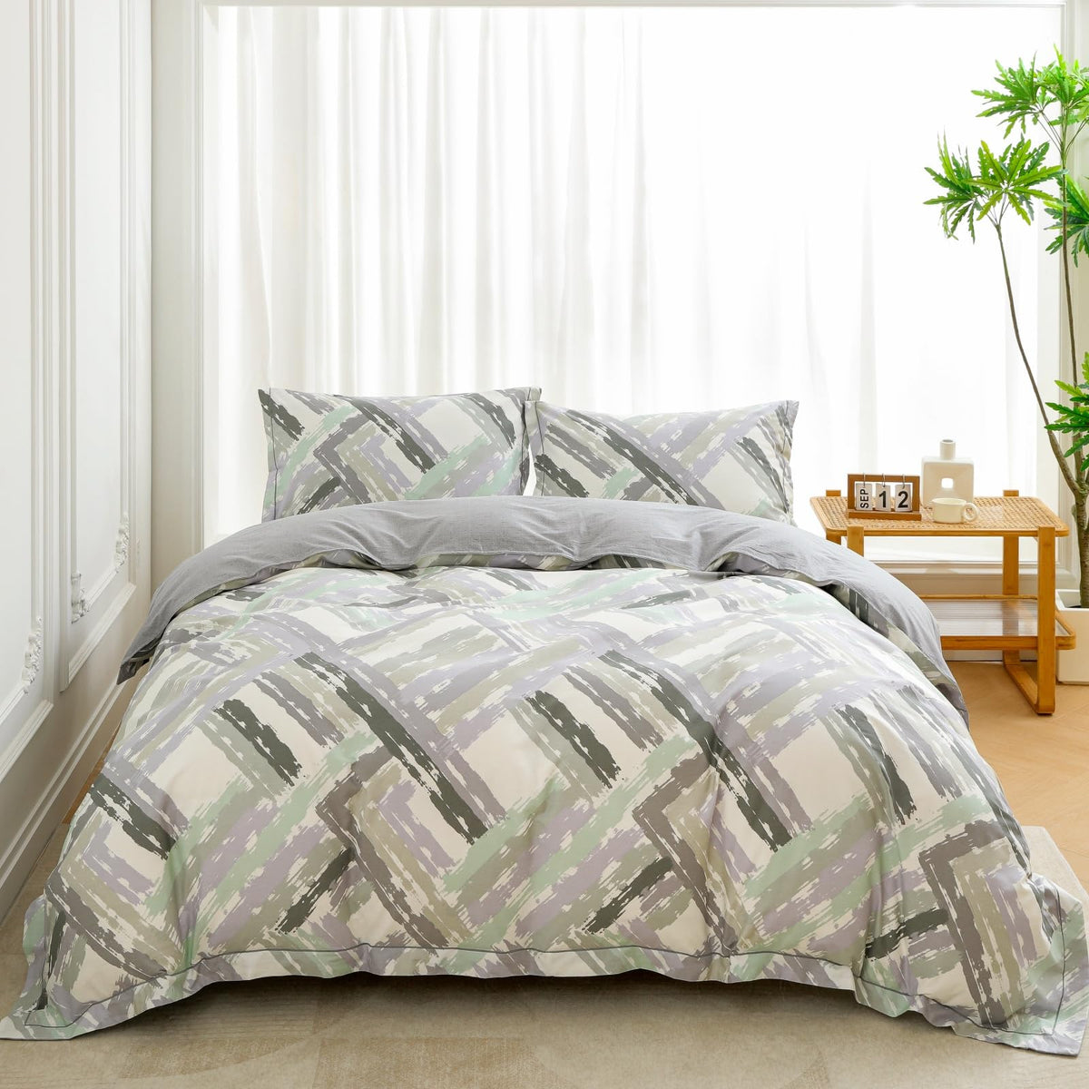 OAITE Queen Duvet Cover Set 3pcs 100% Cotton Wildflower Botanical