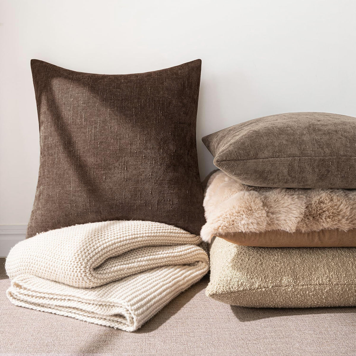 MIULEE 26x26 Inch Euro Textured Chenille Pillow Covers Chocolate Brown