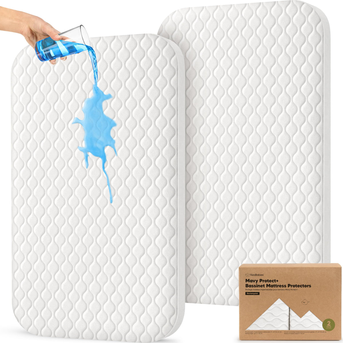 2pk Waterproof Crib Mattress Protector Cover Fitted 52x28 (Soft White/Mavy)