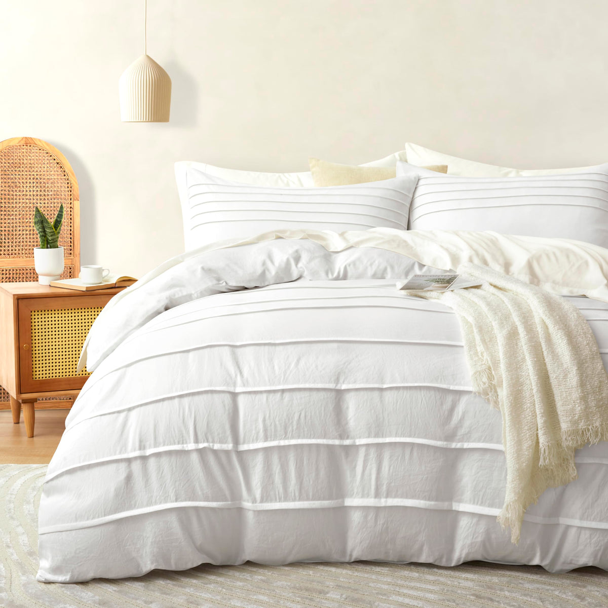 Oli Anderson 3PCS Pleated Duvet Cover Set, Beige, King