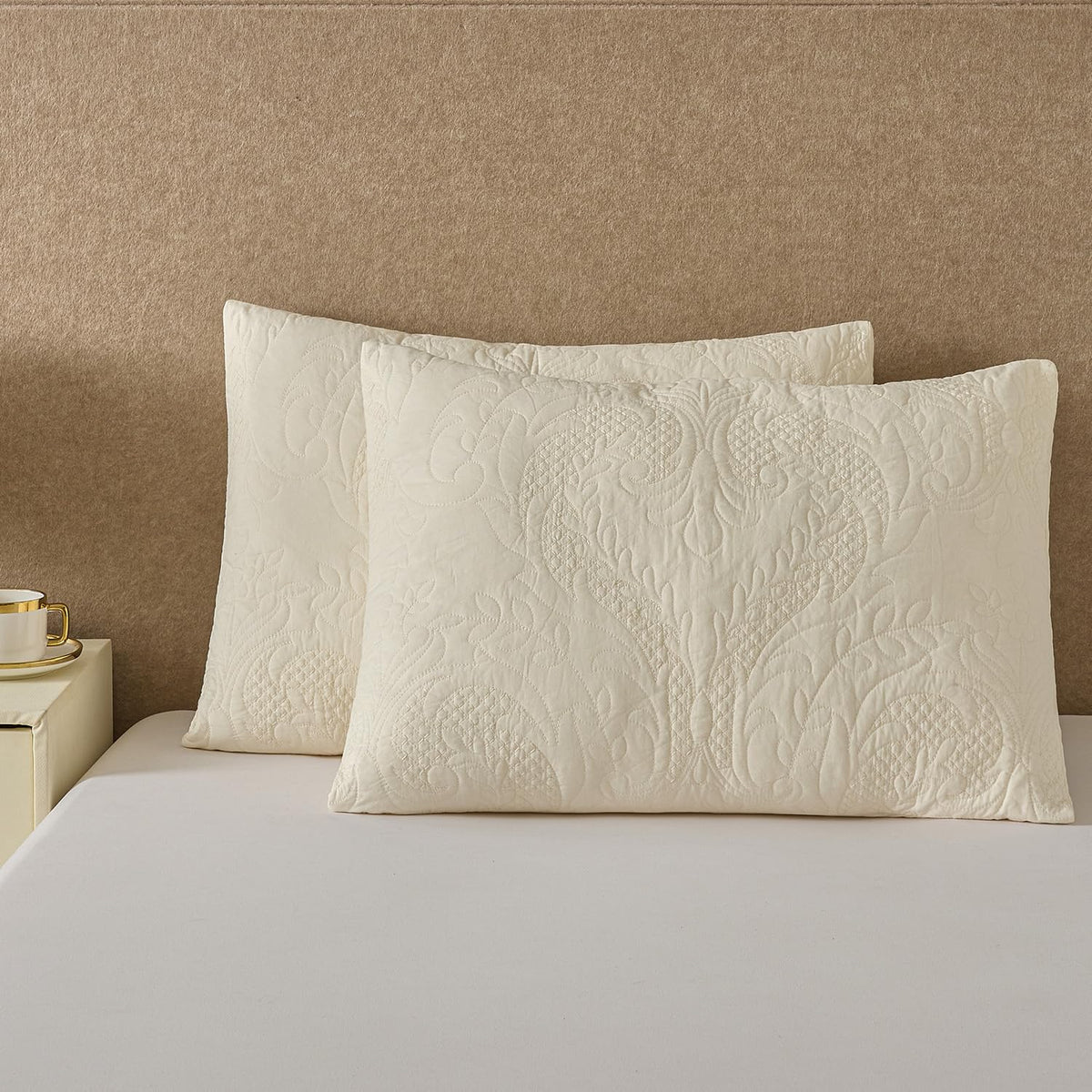 White Quilted Euro Shams Damask Set of 2 26x26 European Pillow Cover