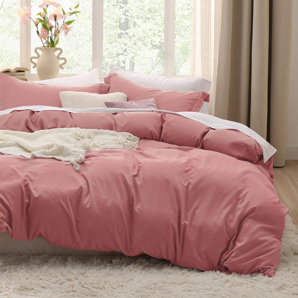 Bedsure Prewashed Duvet Cover Full, Cotton-Like Soft Bedding Set, White