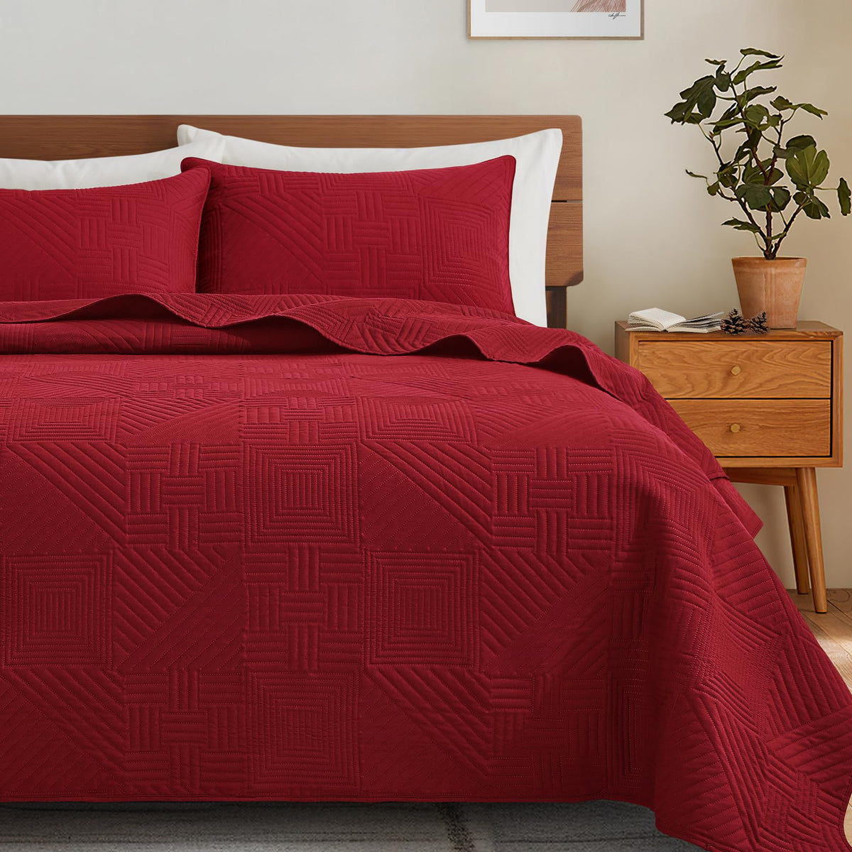Lavsiry White Quilt Full/Queen Size, 3 Pieces Bedspread Set