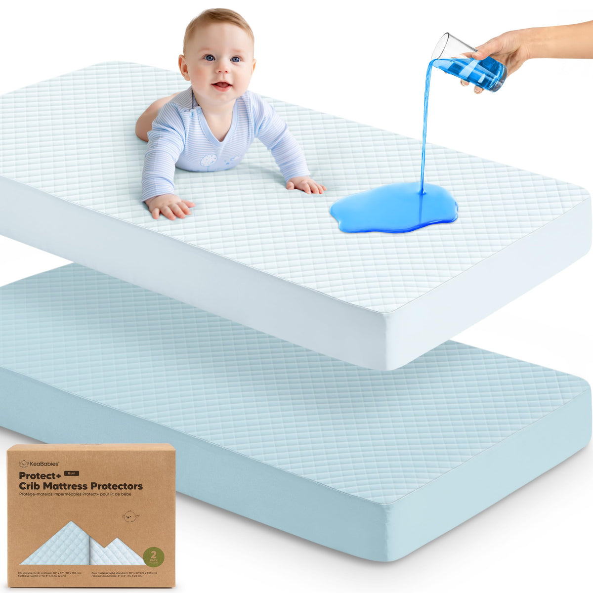2pk Waterproof Crib Mattress Protector Cover Fitted 52x28 (Soft White/Mavy)