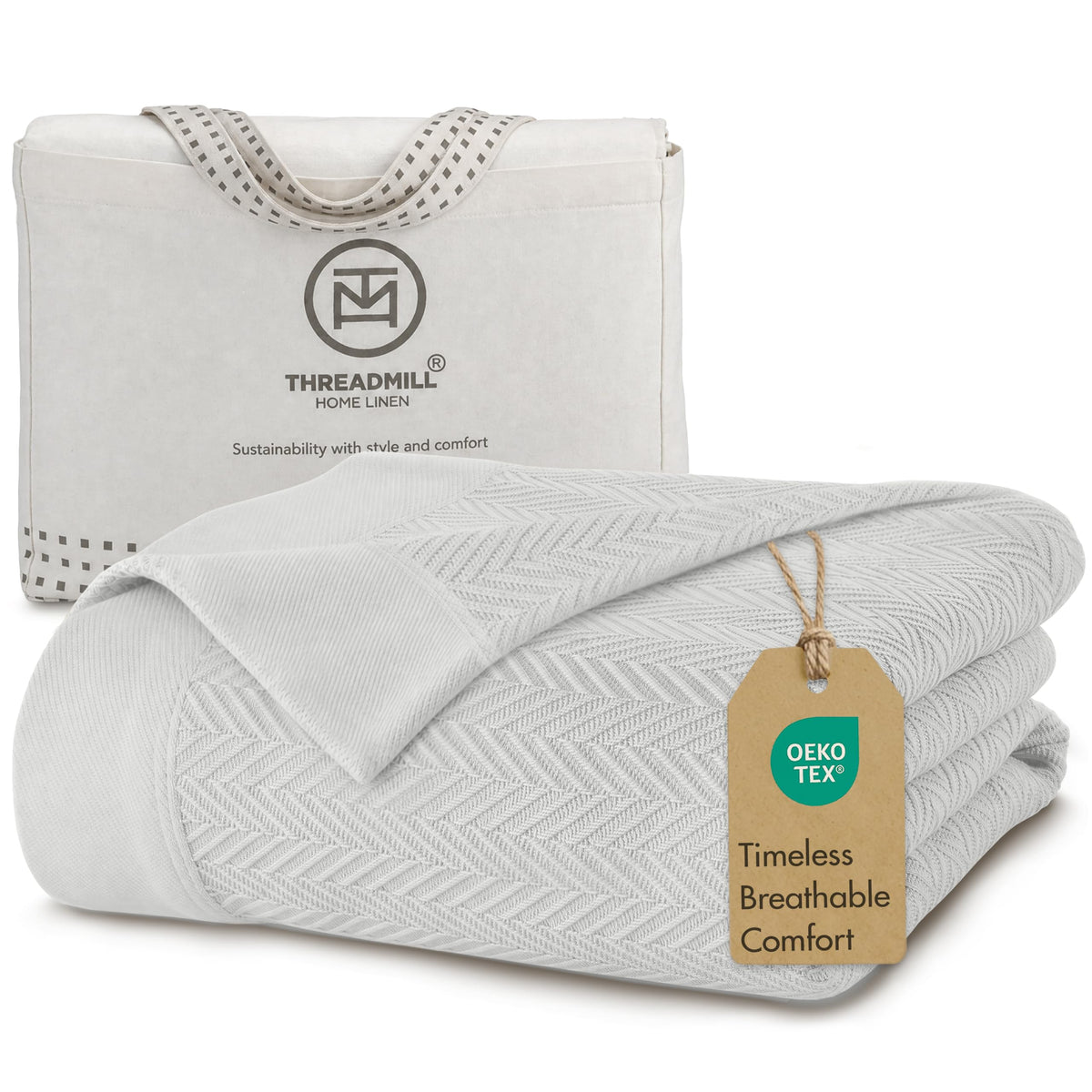 Threadmill Luxury 100% Cotton Twin Herringbone Blanket, Lilac