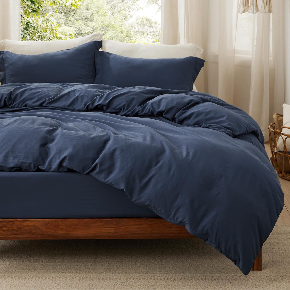 Bedsure Prewashed Duvet Cover Full, Cotton-Like Soft Bedding Set, White