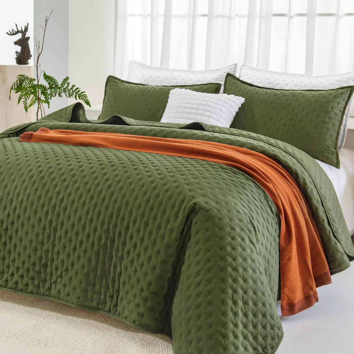 Andency Burnt Orange King Size Quilt Bedding Set, 3 Pieces Bedspread