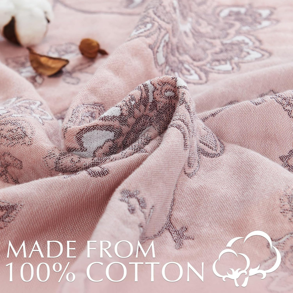 jinchan 100% Cotton Muslin Blanket Twin Boho Throw Blanket 50x60 Pink Multi