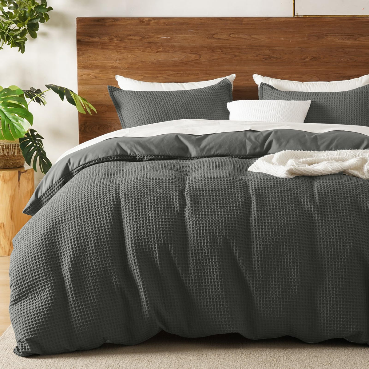David's Home Textured Waffle Weave Duvet Cover Set, Twin, Cannoli Cream