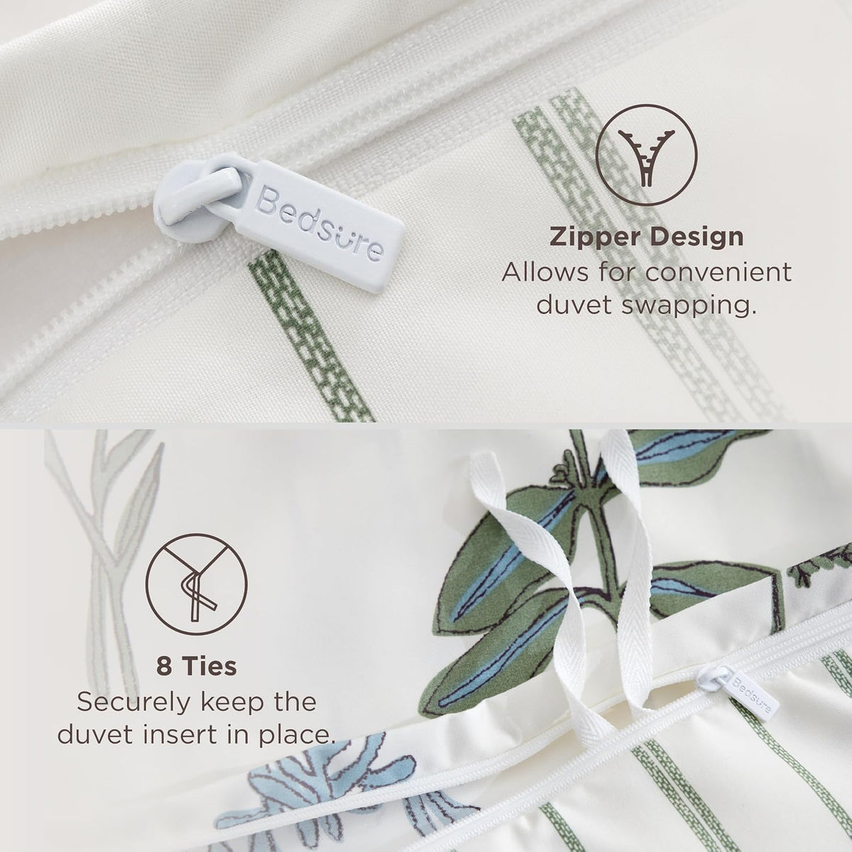 Bedsure Duvet Cover Queen Size - Reversible Cute Floral Duvet Cover Set with Zipper Closure, 3 Pieces White Bedding Set with 8 Corner Ties and 2 Pillow Shams 20"x26"