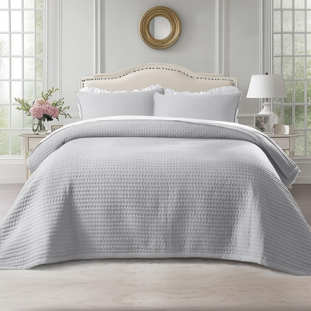 KASENTEX Oversized Queen Quilt Set 102x106, Soft Washed 3-Layer Lightweight