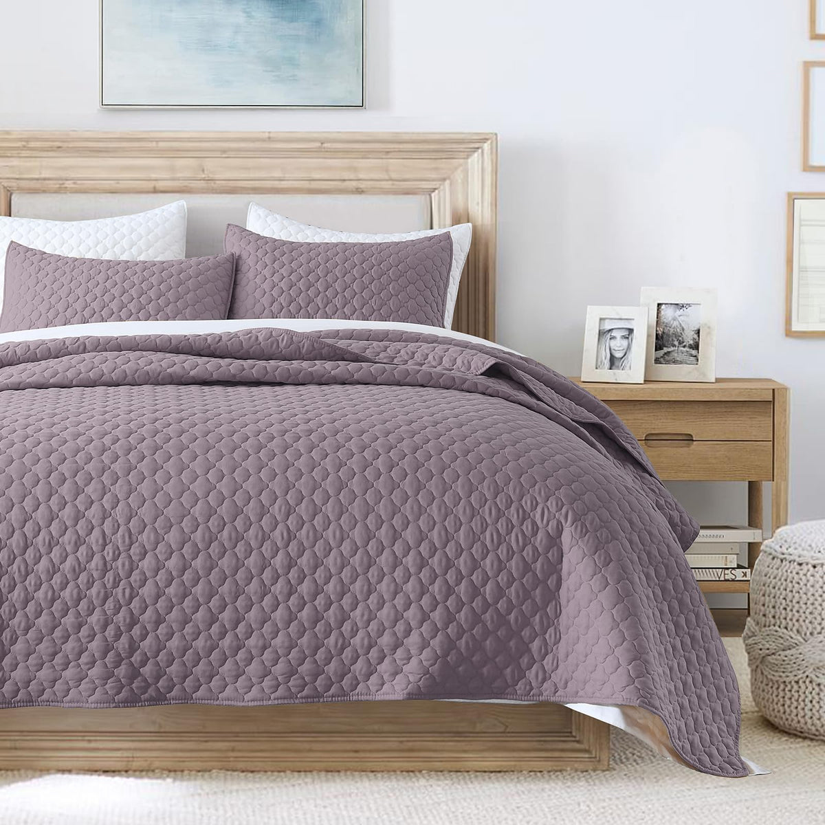 HORIMOTE HOME Quilt Twin Size Dusty Blue, Lightweight Quilt for Summer Ultra-Soft Microfiber Modern Style Quilted Clouds Pattern Bedspread Quit Set 2 Pieces (1 Quilt and 1 Pillow Sham)