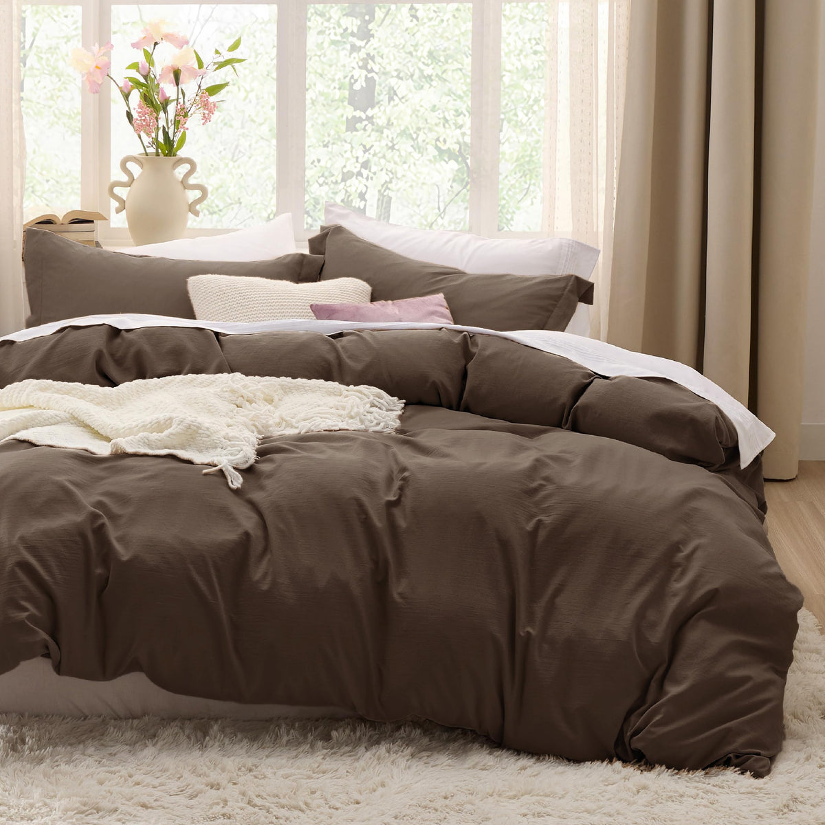 Bedsure Prewashed Duvet Cover Full, Cotton-Like Soft Bedding Set, White